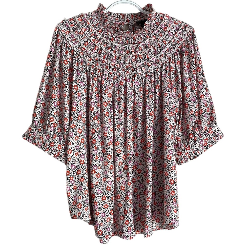 Ann Taylor Smocked Floral Blouse